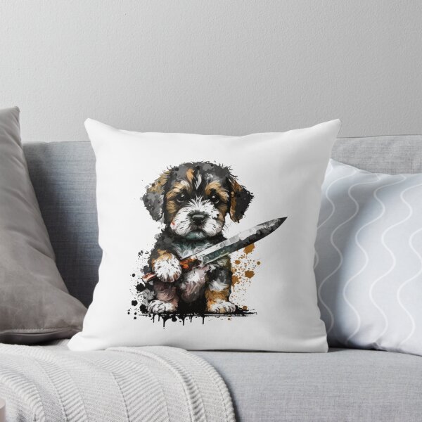 Item preview, Cute Dog With Knife Sticker Shirt Print designed and sold by NateFellhauer.