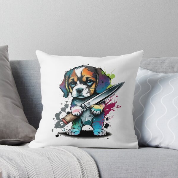 Item preview, Cute Dog With Knife Sticker Shirt Print designed and sold by NateFellhauer.