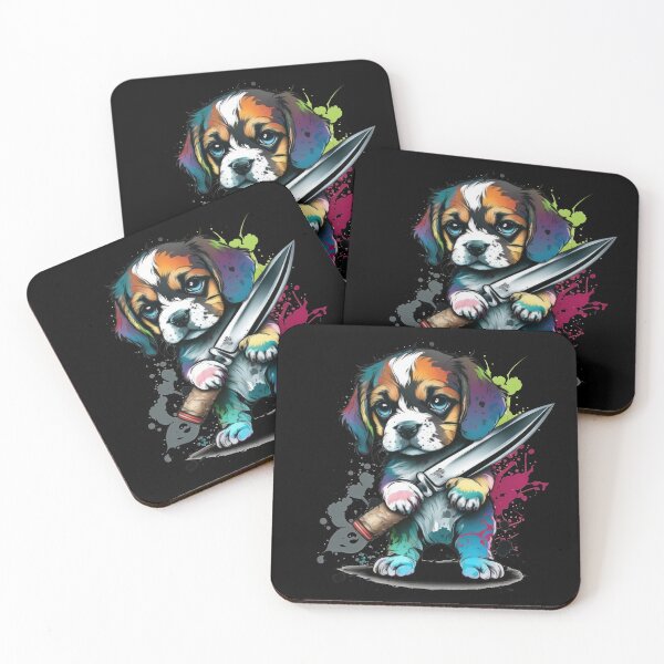 Item preview, Cute Dog With Knife Sticker Shirt Print designed and sold by NateFellhauer.