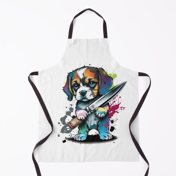 Item preview, Cute Dog With Knife Sticker Shirt Print designed and sold by NateFellhauer.