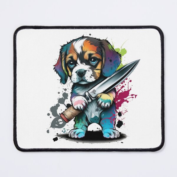 Item preview, Cute Dog With Knife Sticker Shirt Print designed and sold by NateFellhauer.