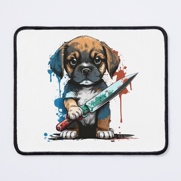 Item preview, Cute Dog With Knife Sticker Shirt Print designed and sold by NateFellhauer.