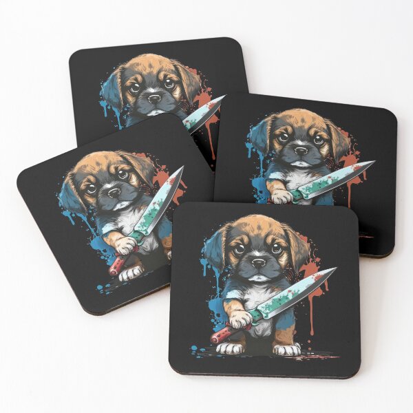Item preview, Cute Dog With Knife Sticker Shirt Print designed and sold by NateFellhauer.