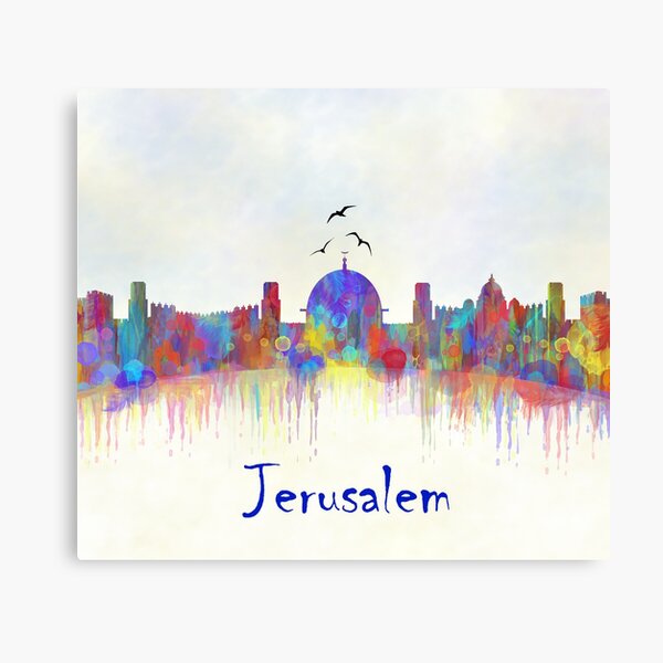 Impresión de acuarela del horizonte de la ciudad de Jerusalén Lienzo