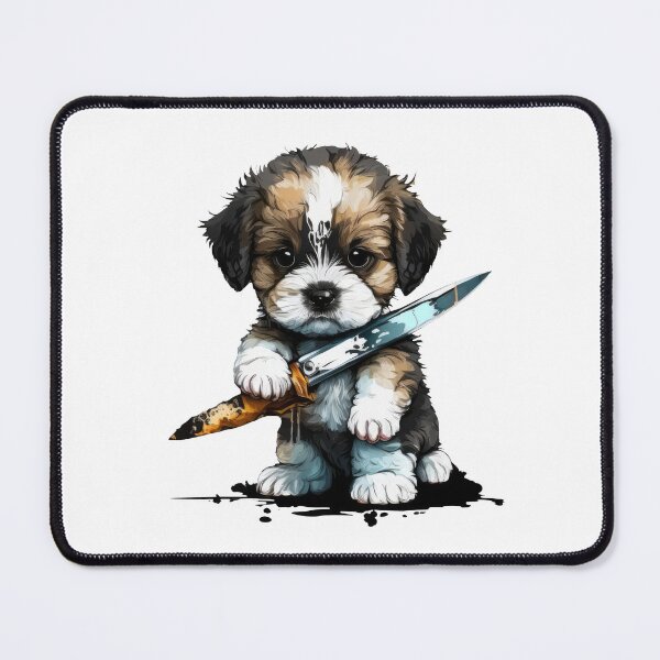 Item preview, Cute Dog With Knife Sticker Shirt Print designed and sold by NateFellhauer.