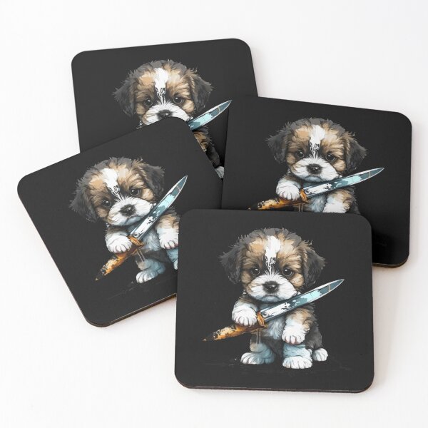 Item preview, Cute Dog With Knife Sticker Shirt Print designed and sold by NateFellhauer.