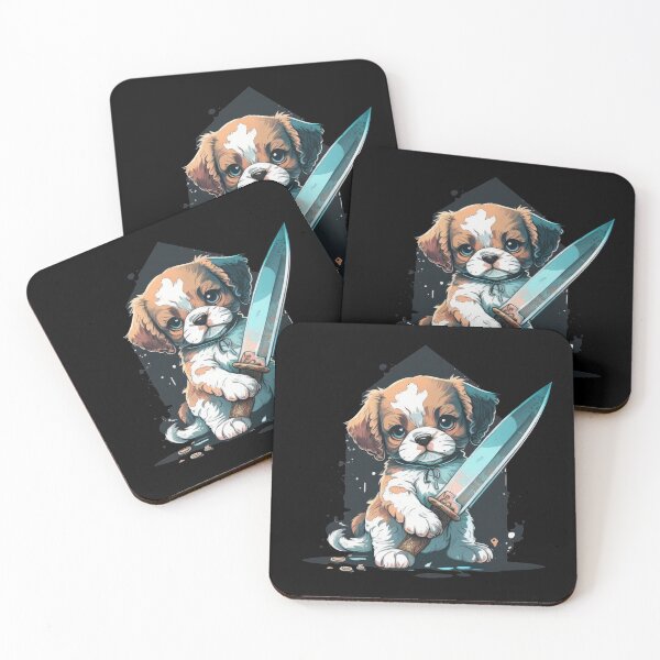 Item preview, Cute Dog With Knife Sticker Shirt Print designed and sold by NateFellhauer.