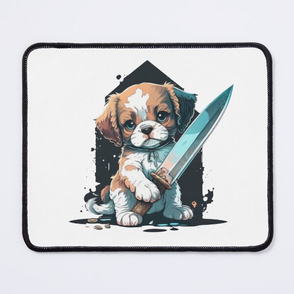 Item preview, Cute Dog With Knife Sticker Shirt Print designed and sold by NateFellhauer.