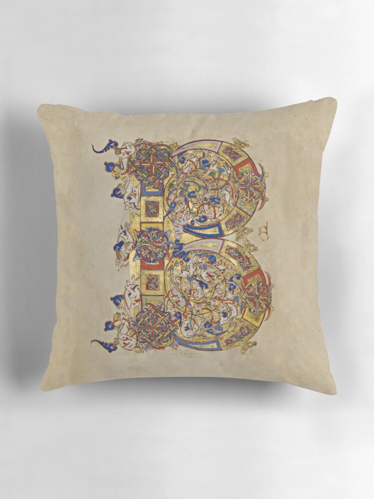 Thumbnail 3 of 4, Pillow, Inhabited Initial B of a Breviary from Montecassino (1153 AD) designed and sold by SexyCodicology.