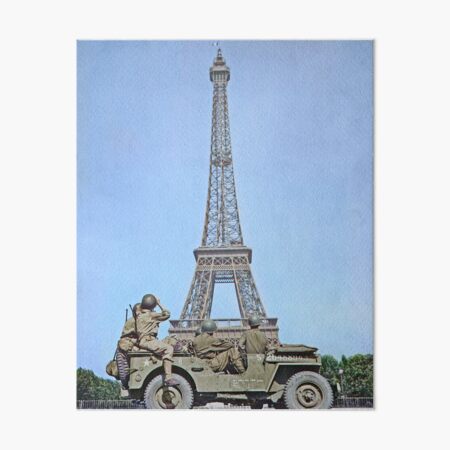 American soldiers watch as the Tricolor flies from the Eiffel Tower again, c. 25 August 1944, Paris, France. Art Board Print
