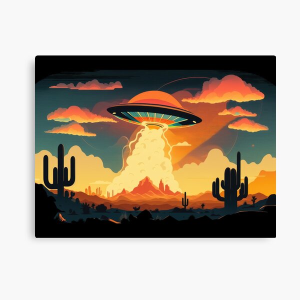 Item preview, UFO Encounter in the Desert - Bold & Vibrant Landscape Design designed and sold by francodelgrando.