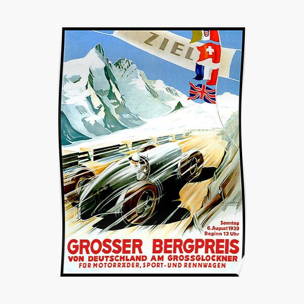 GERMAN : Vintage 1939 Grand Prix Auto Racing Advertising Print Poster
