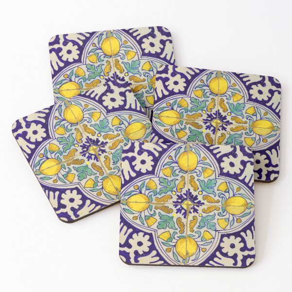 Item preview, Blue Mediterranean Pattern Yellow Blossoms  designed and sold by idovedesign.