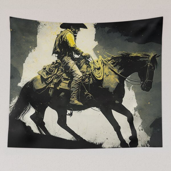 Item preview, Cowboy on a Horse Yellow Gray Dark Shades Art designed and sold by ArtfulAmbitions.