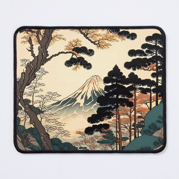 Item preview, Ukiyo e style painting of Mount Fuji with large green trees designed and sold by Powercat Graphic Arts.