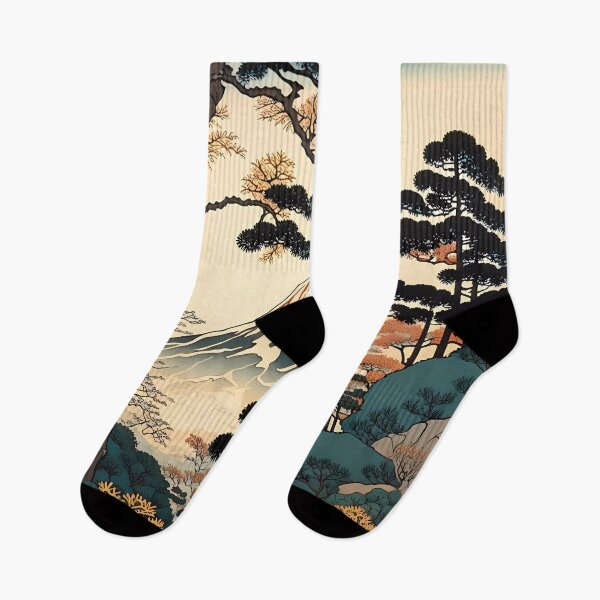 Item preview, Ukiyo e style painting of Mount Fuji with large green trees designed and sold by Powercat Graphic Arts.