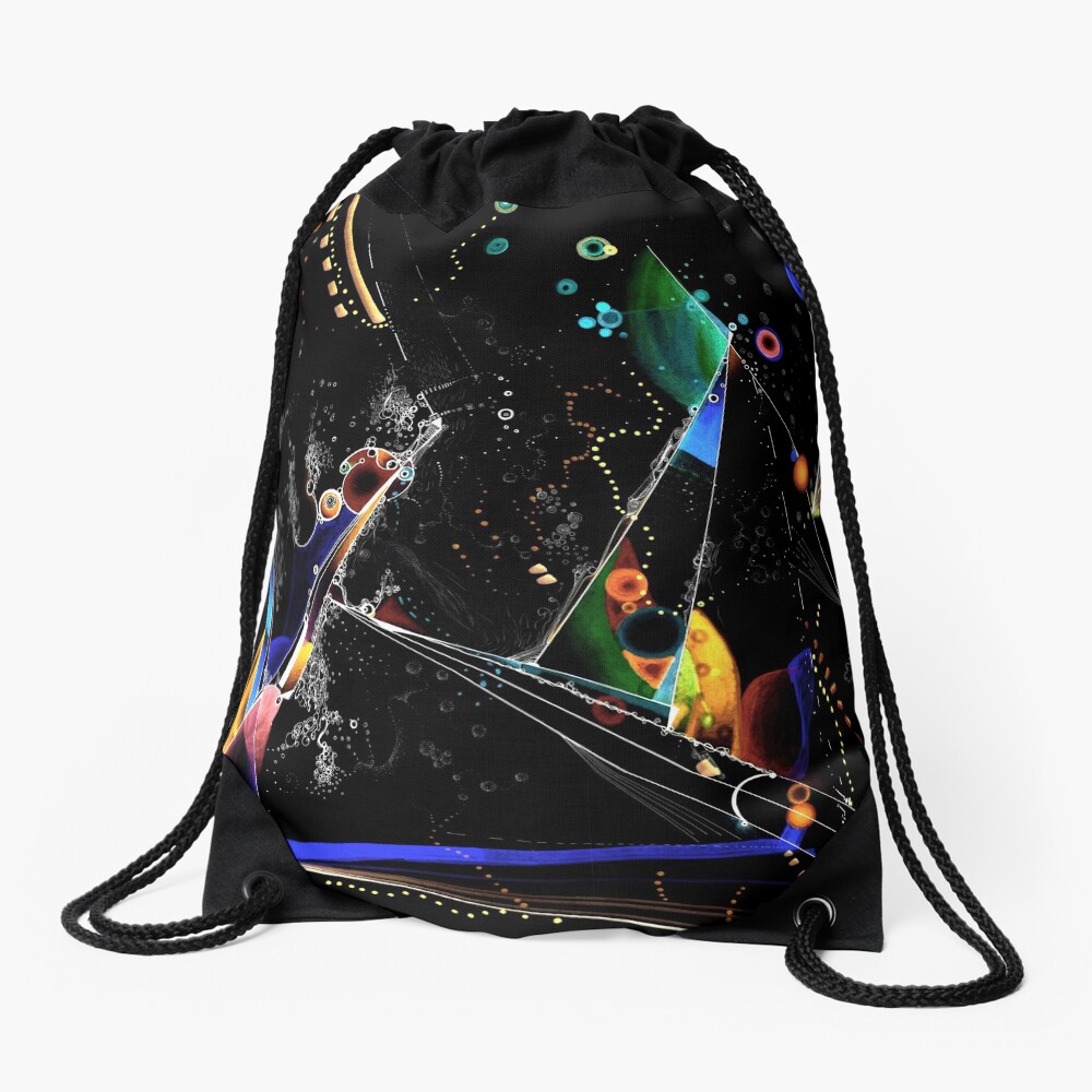 clothing and decor - Spanning the void inverted on black Drawstring Bag