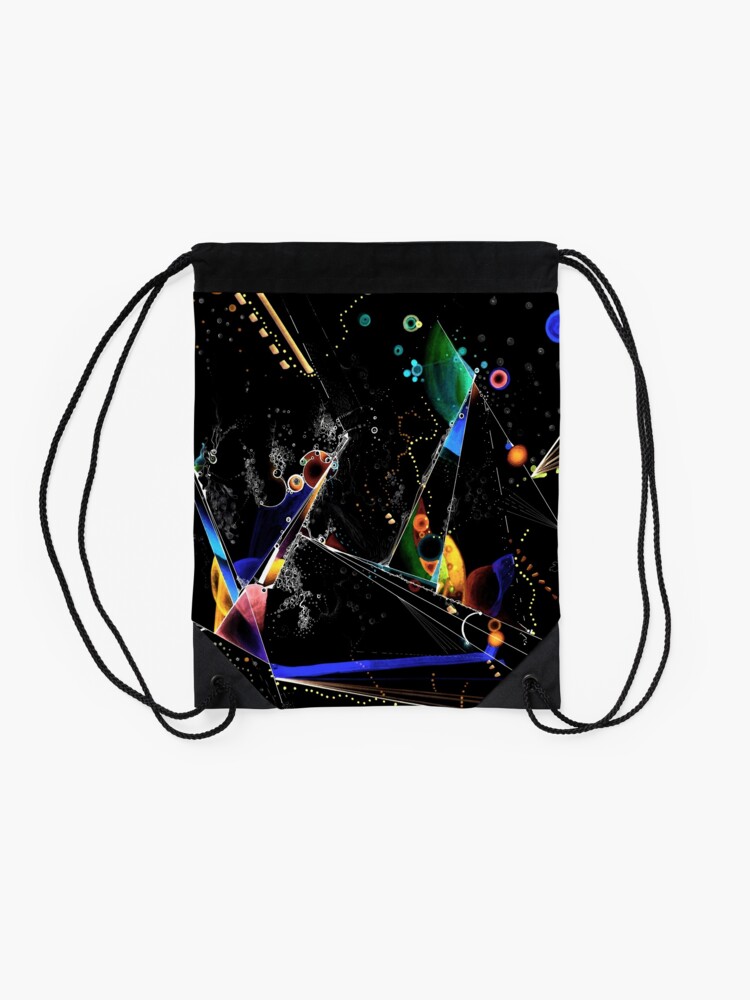 Alternate view of clothing and decor - Spanning the void inverted on black Drawstring Bag