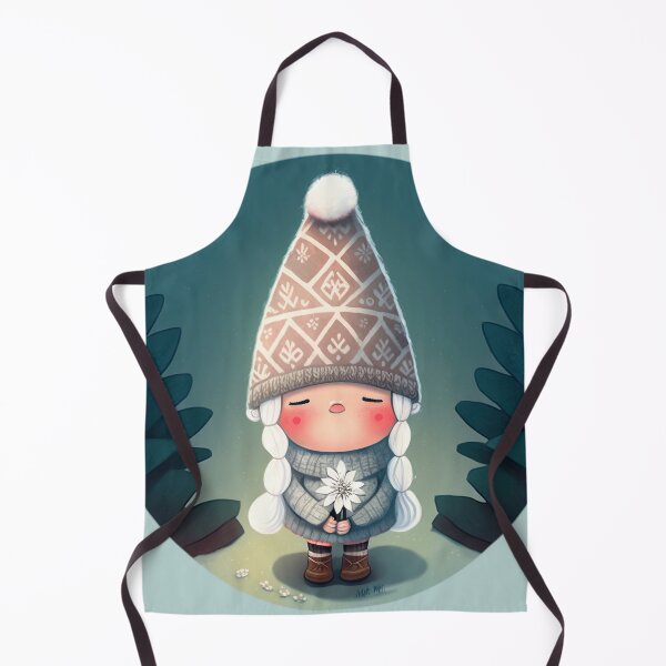Item preview, Cute gnome girl in a stocking cap holding a snowflake flower designed and sold by cynino.