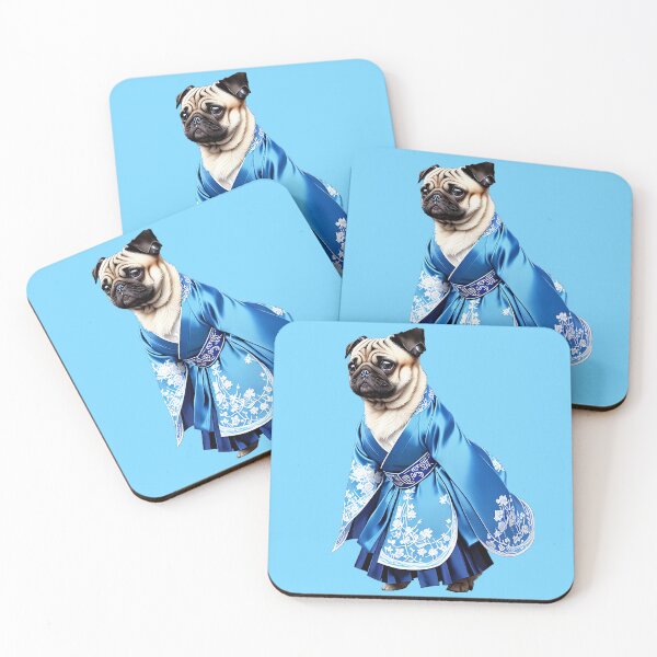 Item preview, Regal Pug in Blue Hanbok with Intricate Embroidery designed and sold by Pawsitive Palette.