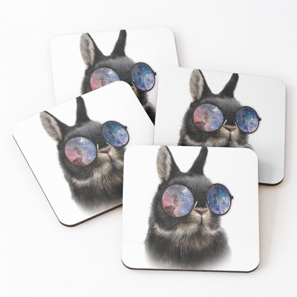 Item preview, Black Netherland Rabbit in Retro Galaxy designed and sold by CoffeyOttoArtS.