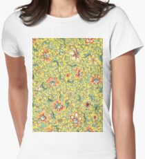 Yellow and Peach Floral Pattern Women's Fitted T-Shirt