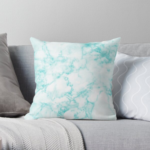 White and Teal Marble Throw Pillow