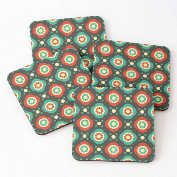Item preview, 2369 - red - blue retro daisies pattern designed and sold by RouCouCou.