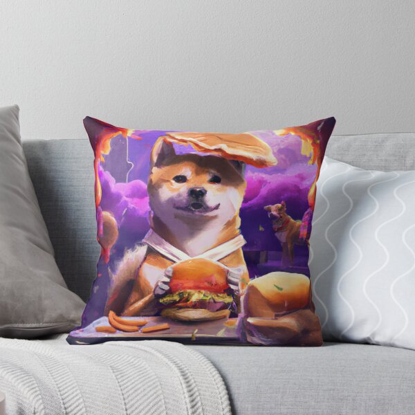 Item preview, Adivinación shiba inu leyendo su destino en una hamburguesa gigante, arte digital designed and sold by Berry Pink.
