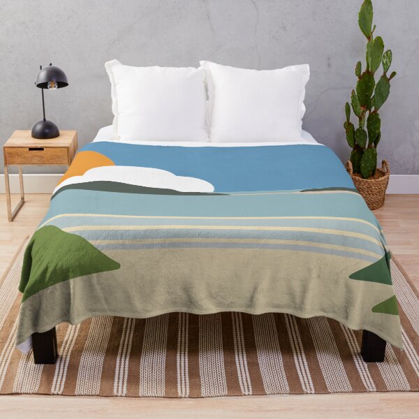 Item preview, Bantham beach Devon mid century style print designed and sold by TheArtfulBadger.