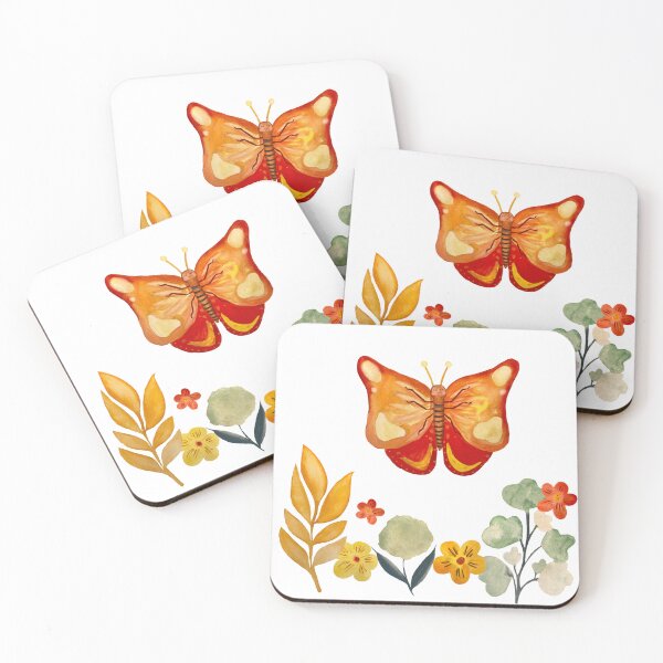 Artikelvorschau, Butterfly leaves red flower design a watercolor entworfen und verkauft von Yana Mustafina | Boho Soulful Designs.