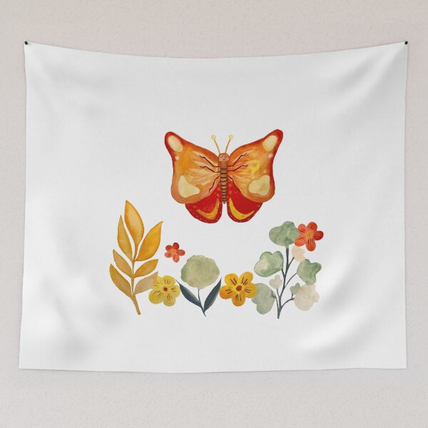 Item preview,  Butterfly leaves red flower design a watercolor designed and sold by Yana Mustafina | Boho Soulful Designs.