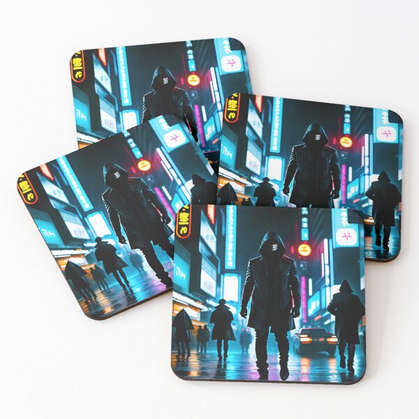 Item preview, Mysterious Cyberpunk man walking down the street | Dystopian | Cyberpunk | Poster designed and sold by Coded Canvas.