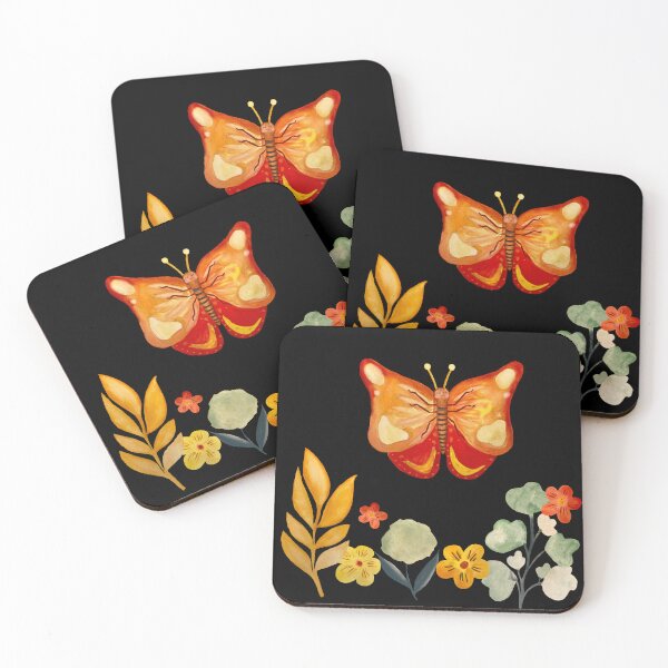 Artikelvorschau, Butterfly leaves red flower design a watercolor black entworfen und verkauft von Yana Mustafina | Boho Soulful Designs.