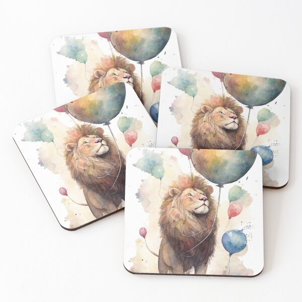 Item preview, Watercolor lion with colorful rainbow balloon designed and sold by inkdast.
