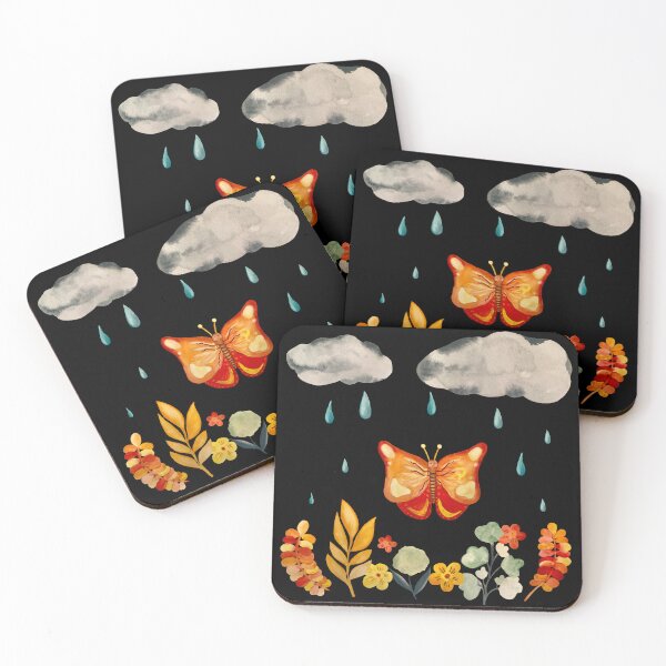 Item preview, Butterfly cloud drop flower design a watercolor black designed and sold by Yana Mustafina | Boho Soulful Designs.