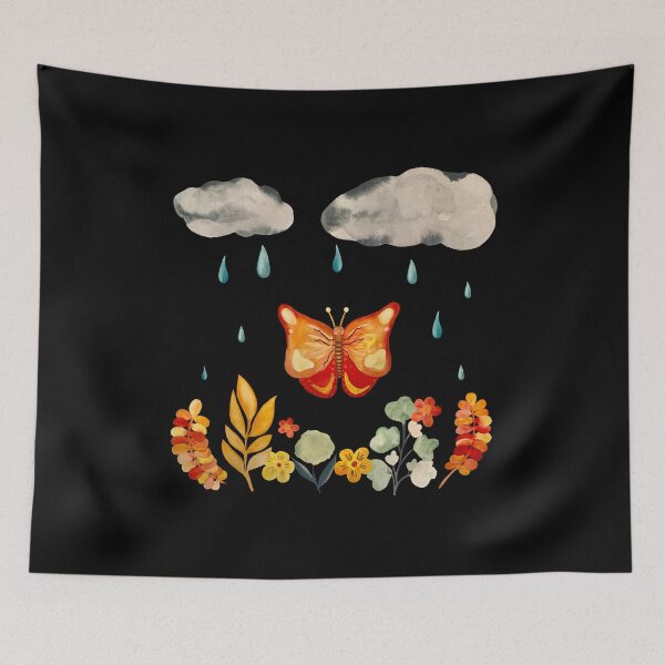 Item preview, Butterfly cloud drop flower design a watercolor black designed and sold by Yana Mustafina | Boho Soulful Designs.