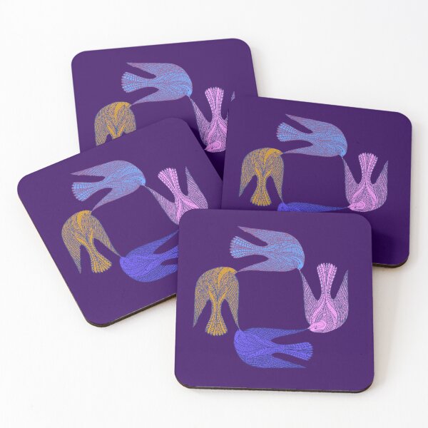 Item preview, Cute and colorful love birds and pattern on purple background designed and sold by IULIART.