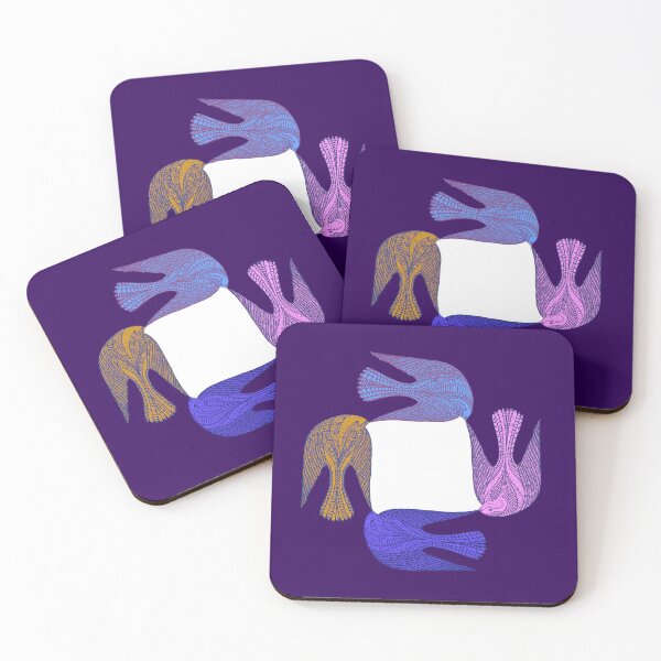 Item preview, Cute and colorful love birds and pattern on purple background, version 2 designed and sold by IULIART.