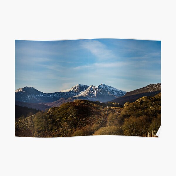 snow capped image of snowdon mountain Poster