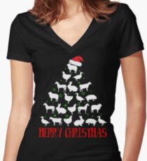 MERRY CHRISTMAS ANIMALS FARM T-SHIRT Women's Fitted V-Neck T-Shirt