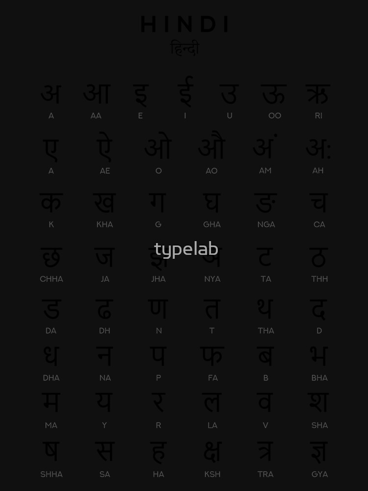 "Hindi Alphabet Chart, Hindi Varnamala Language Chart, White" Active T