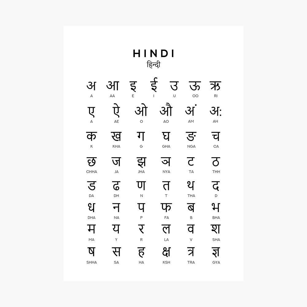 Hindi Alphabet Chart, Hindi Varnamala Language Chart, White ...