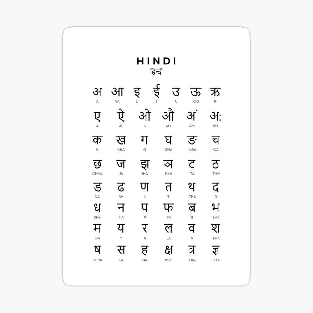 Hindi Alphabet Chart, Hindi Varnamala Language Chart, White ...