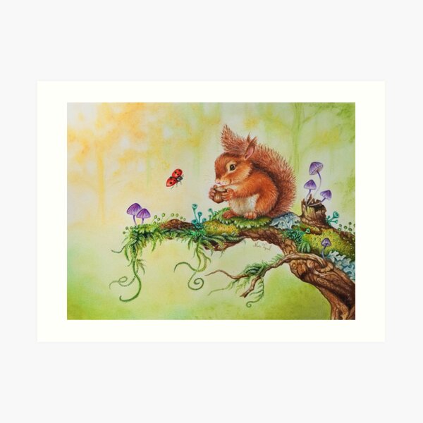 Squirrel and ladybug by Maria Tiqwah Art Print