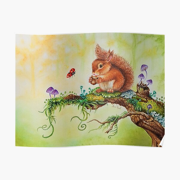 Squirrel and ladybug by Maria Tiqwah Poster