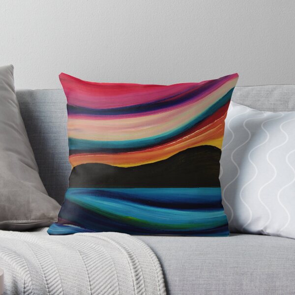 Sweeping down to the sea - abstract sunset silhouette seascape Throw Pillow