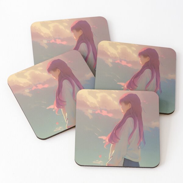 Item preview, ‘Cloud Watcher’ Aesthetic Lofi Anime Illustration of Girl with Pink Hair Looking at the Clouds designed and sold by AVBDesigns20.