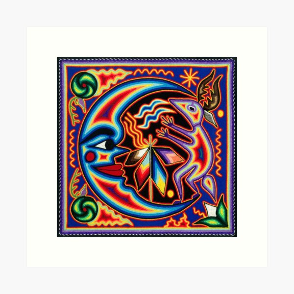 Aperçu de l'œuvre Luna et chaman mexicain huichol wixarika créée et vendue par aramara-huichol.