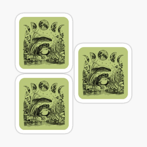 Cute Cottagecore Aesthetic Frog Mushroom Moon Witchy Vintage Pastel Green- Dark Academia Goblincore Witchcraft Froggy - Emo Grunge Nature Fantasy - Fairycore Toad Toadstool Pond Sticker